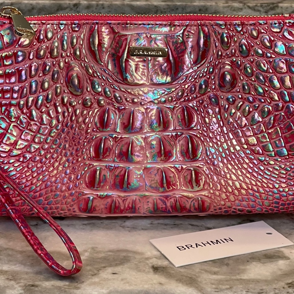 NWT Brahmin Wristlet/Clutch Daisy Magenta Wonderland Melbourne Leather